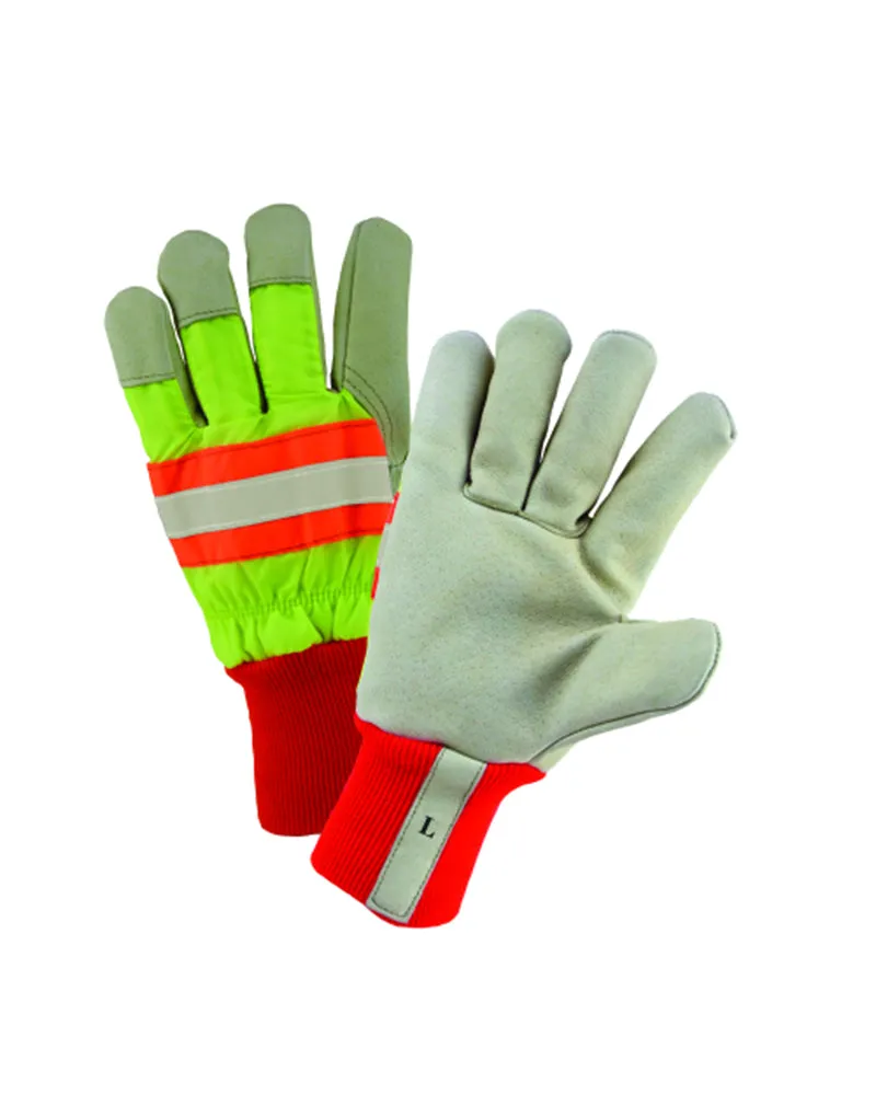 (12 Pairs) Hi-Viz Yellow Insulated Premium Grain Pigskin Palm with Knit Wrist