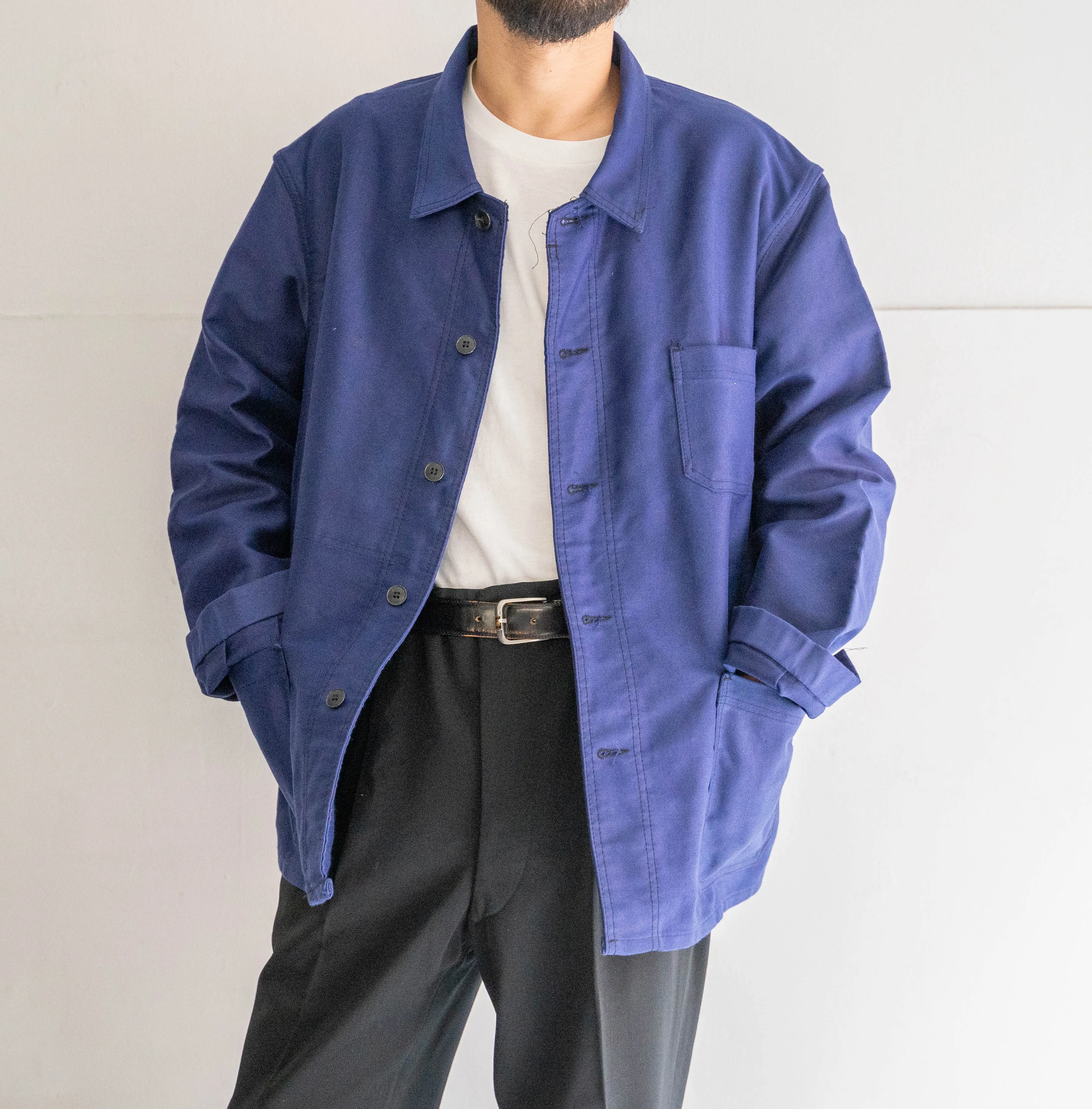 1960-70s France blue moleskin work jacket 'dead stock' -2