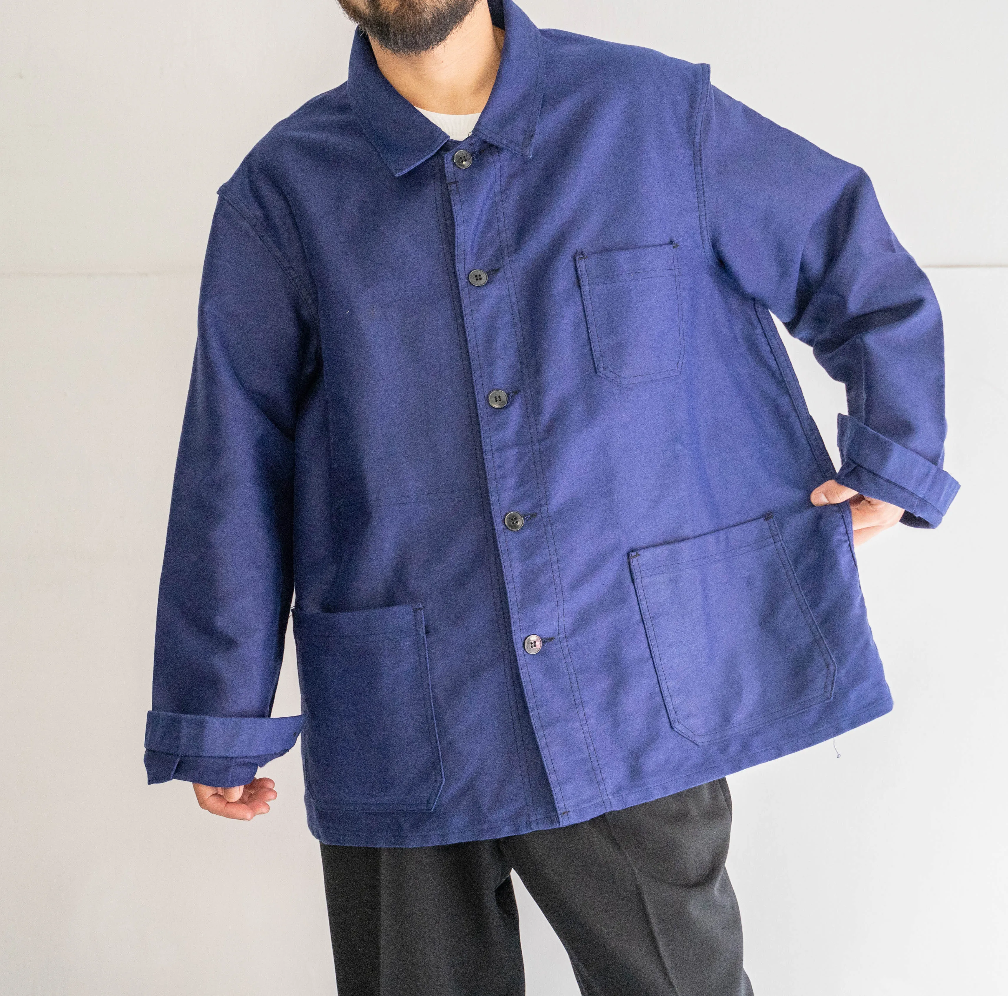 1960-70s France blue moleskin work jacket 'dead stock' -2