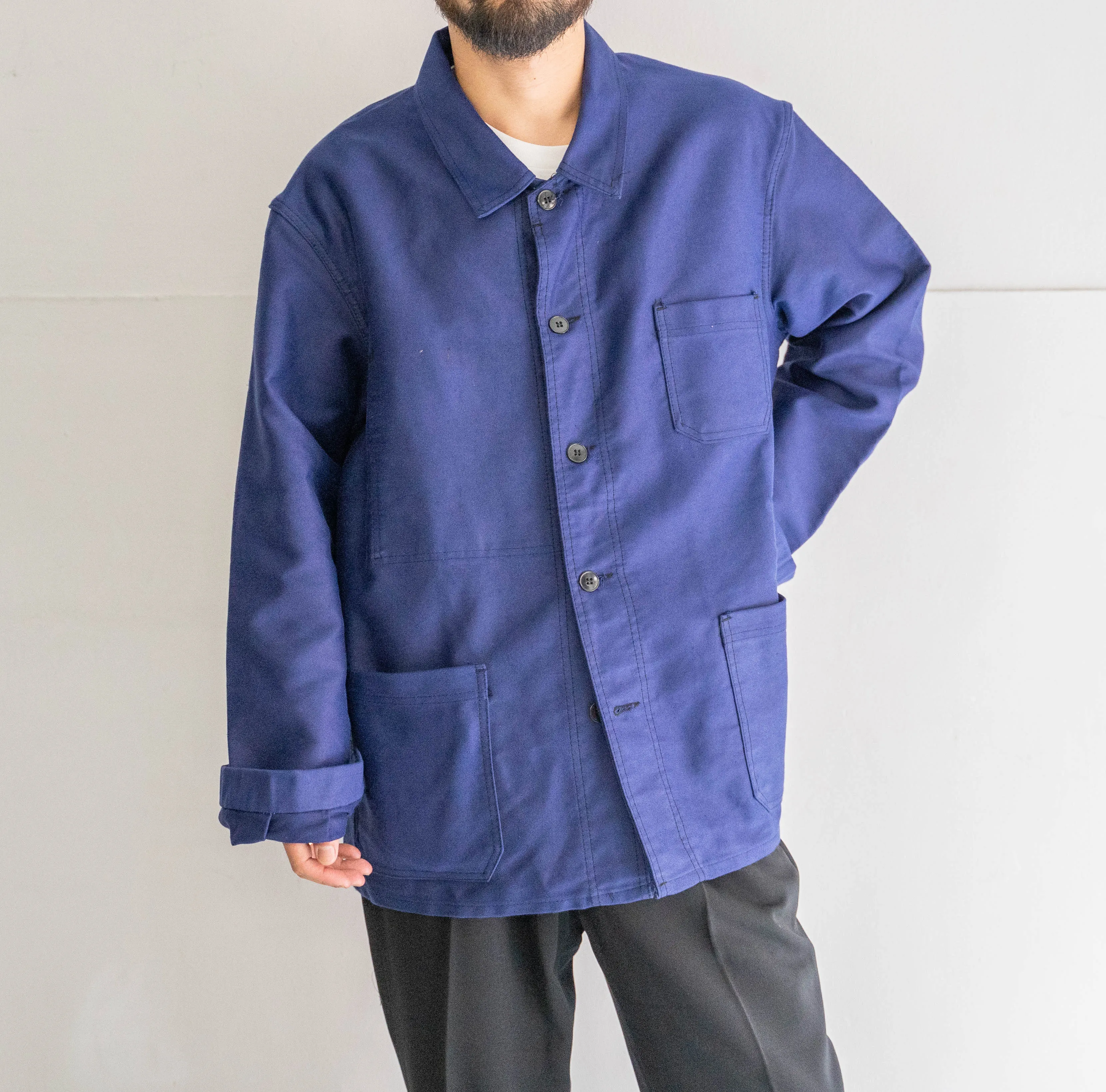 1960-70s France blue moleskin work jacket 'dead stock' -2