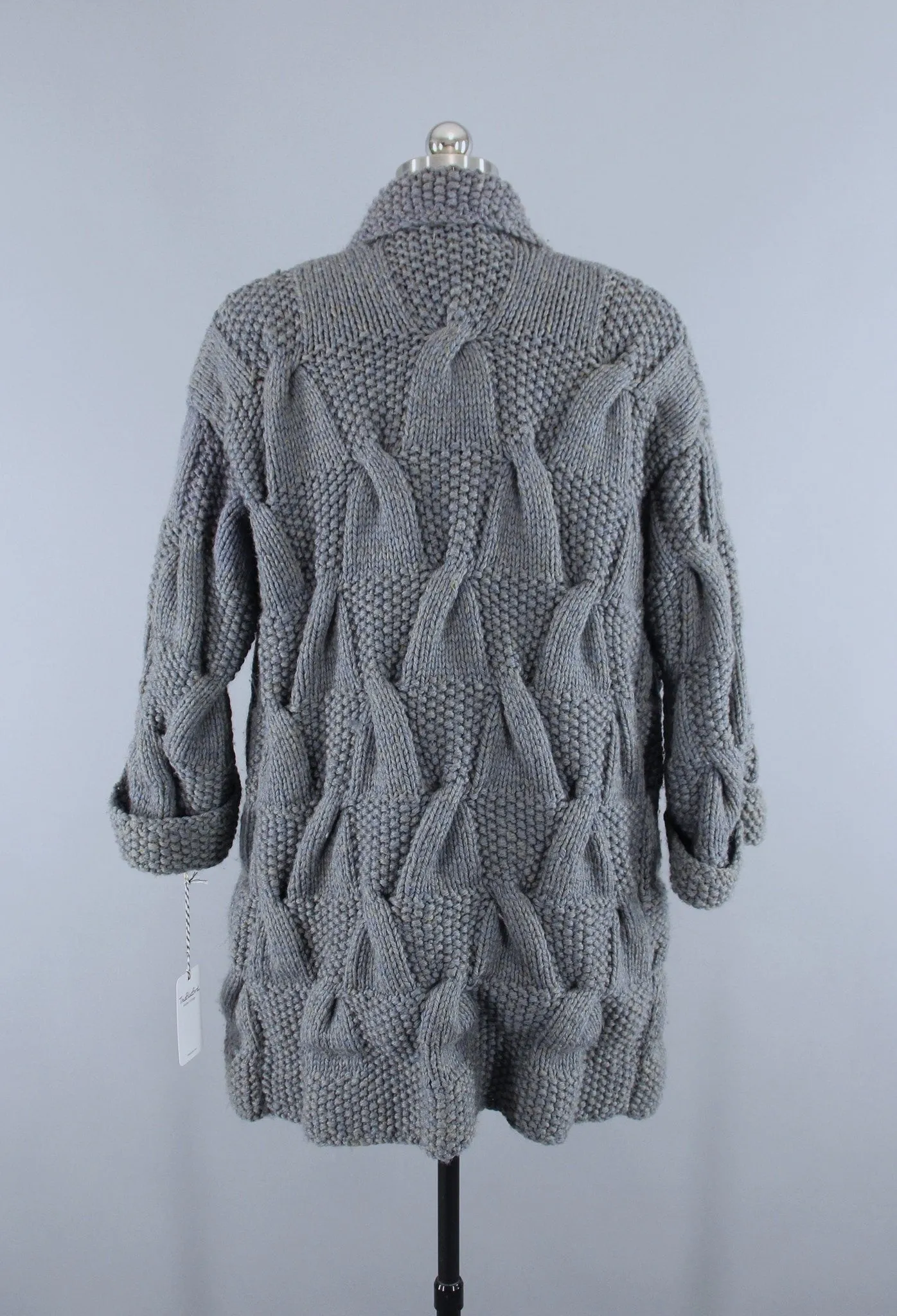 1960s Vintage Grey Wool Cardigan Sweater Knitted Coat