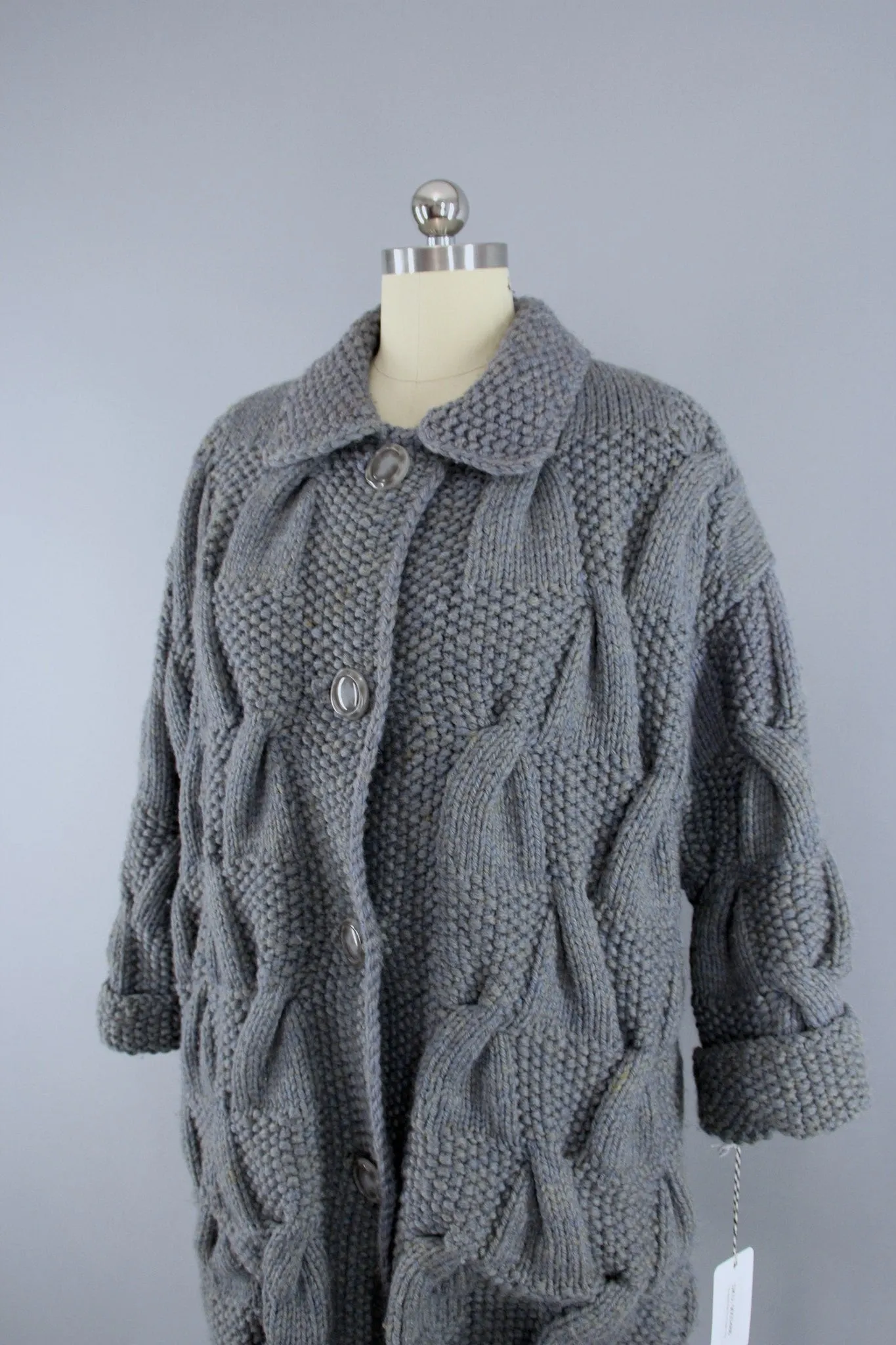 1960s Vintage Grey Wool Cardigan Sweater Knitted Coat