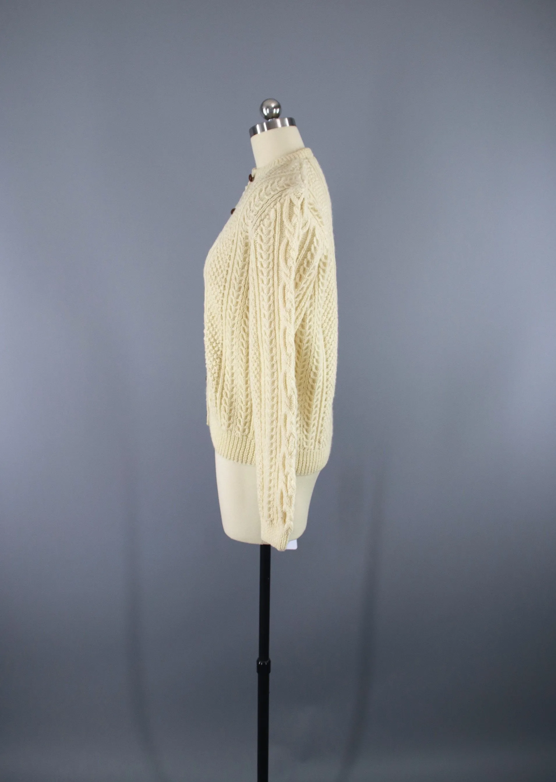 1960s Vintage Irish Wool Cardigan Sweater / Ivory