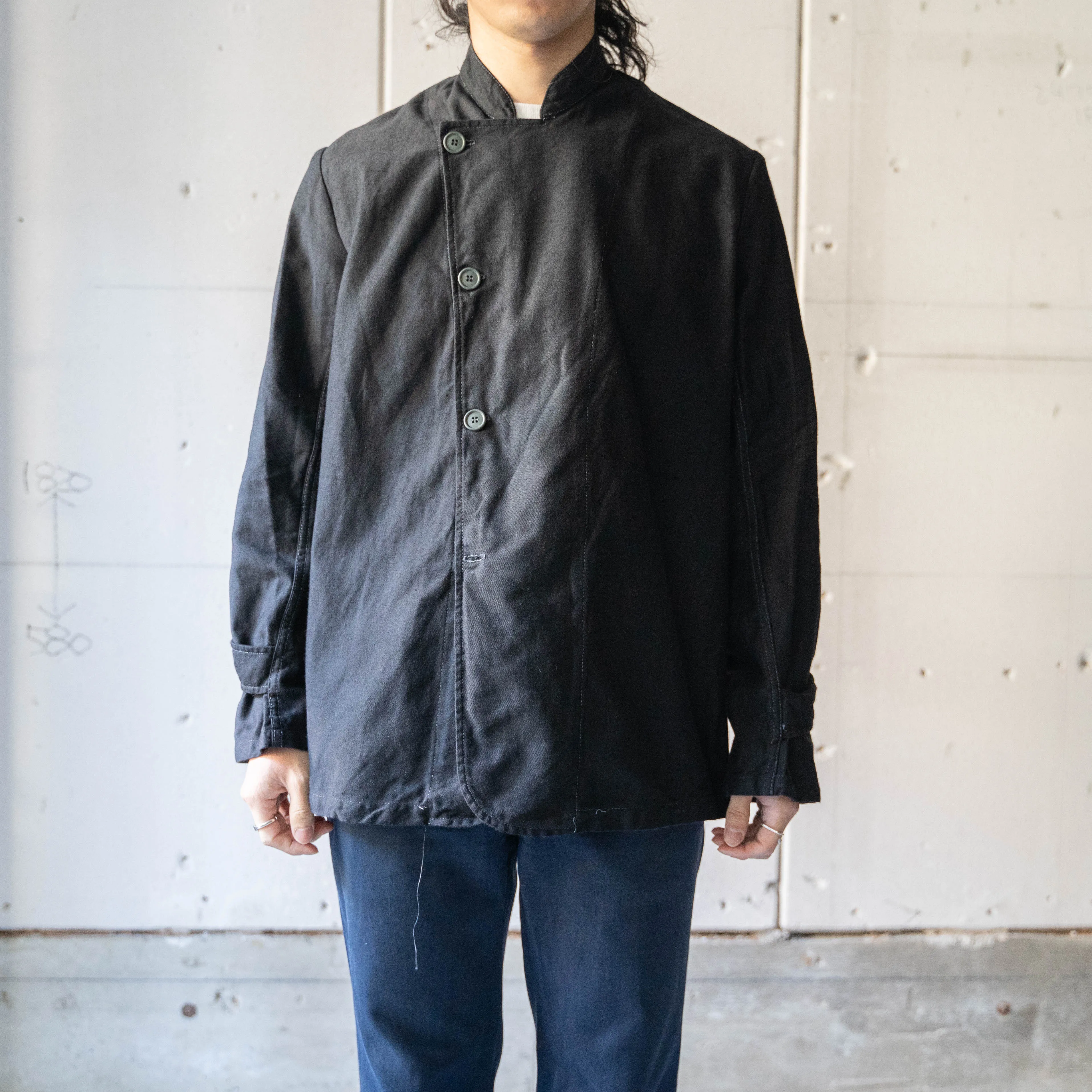 1970-80s Italian military cotton twill chef jacket 'dead stock' -black dyed-