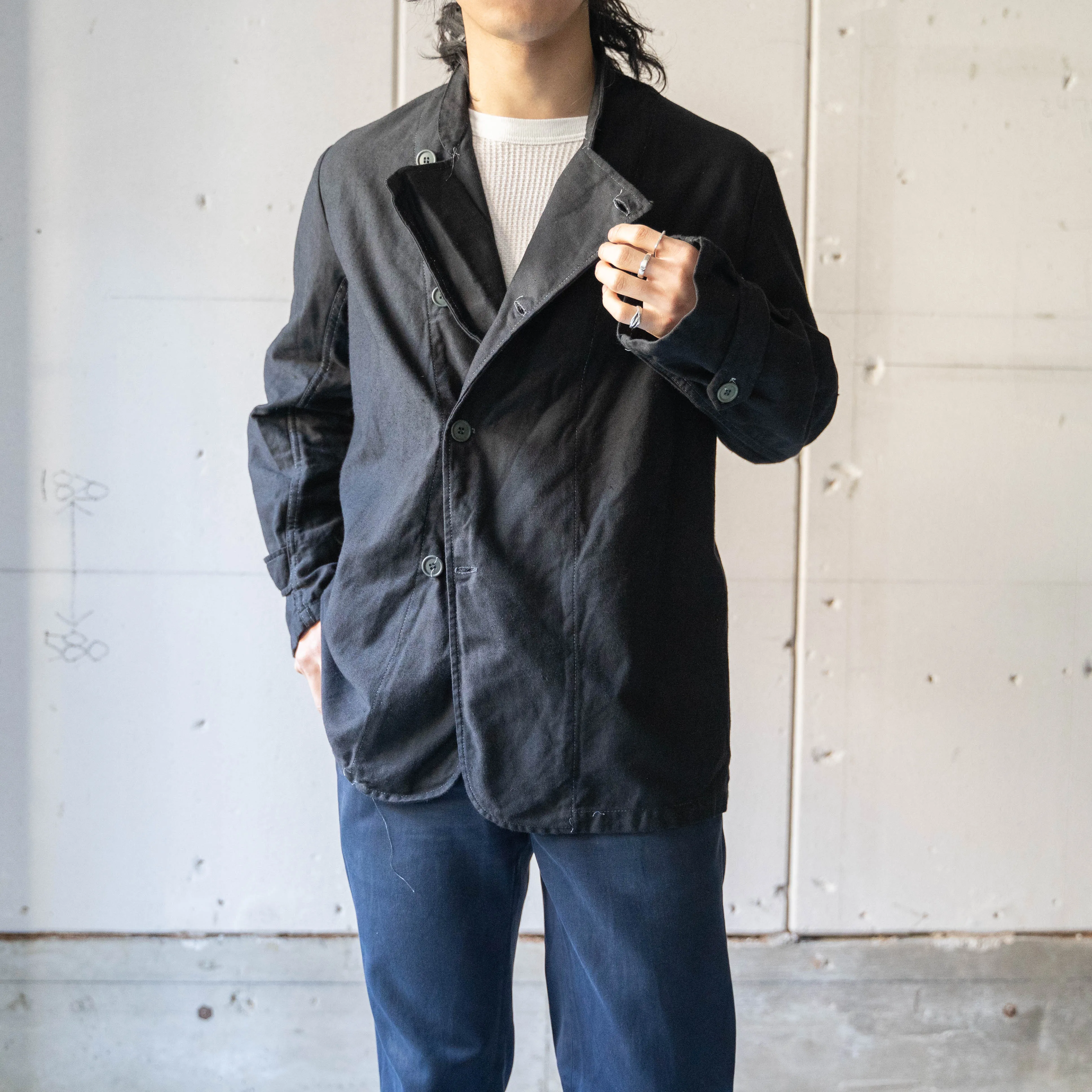 1970-80s Italian military cotton twill chef jacket 'dead stock' -black dyed-