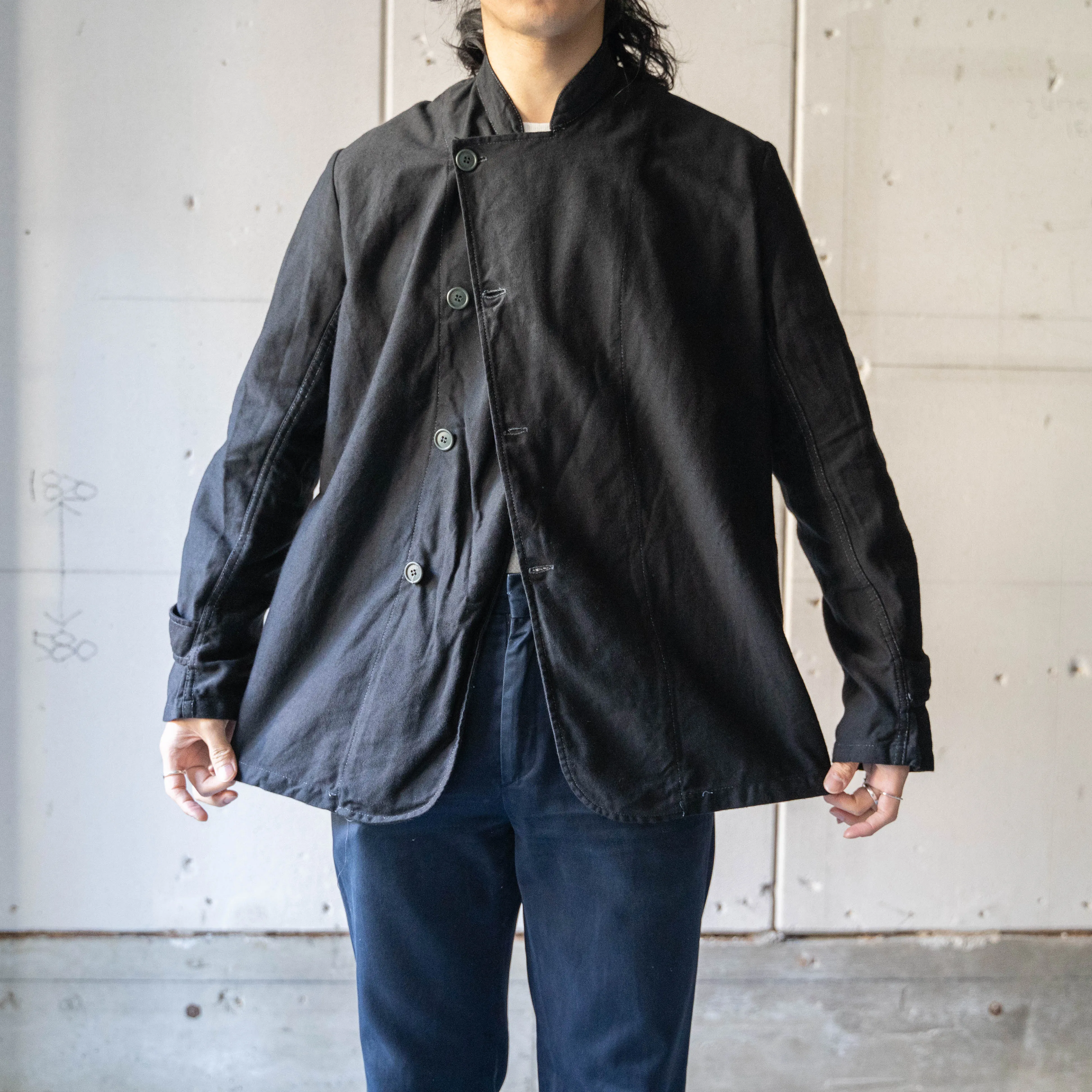 1970-80s Italian military cotton twill chef jacket 'dead stock' -black dyed-