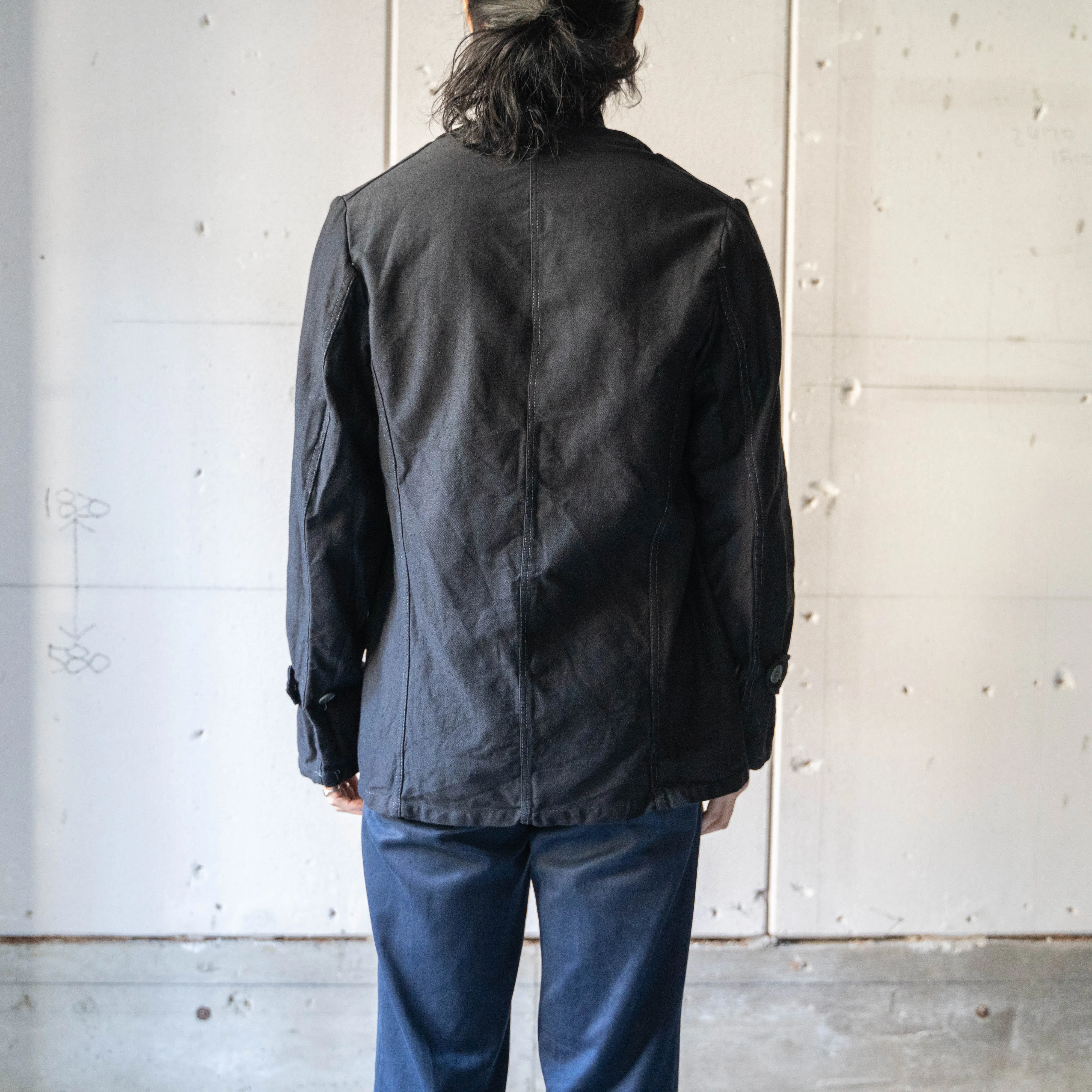 1970-80s Italian military cotton twill chef jacket 'dead stock' -black dyed-