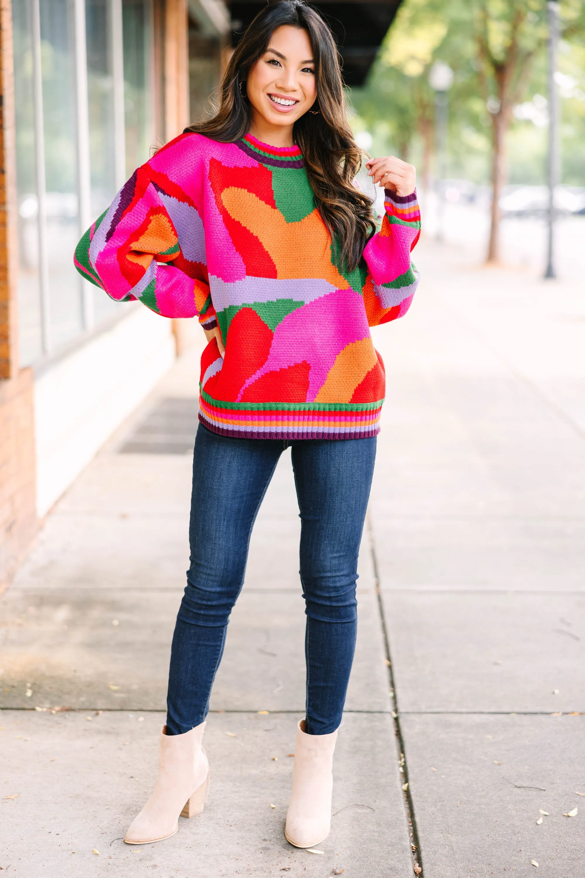 A Different World Pink Abstract Sweater