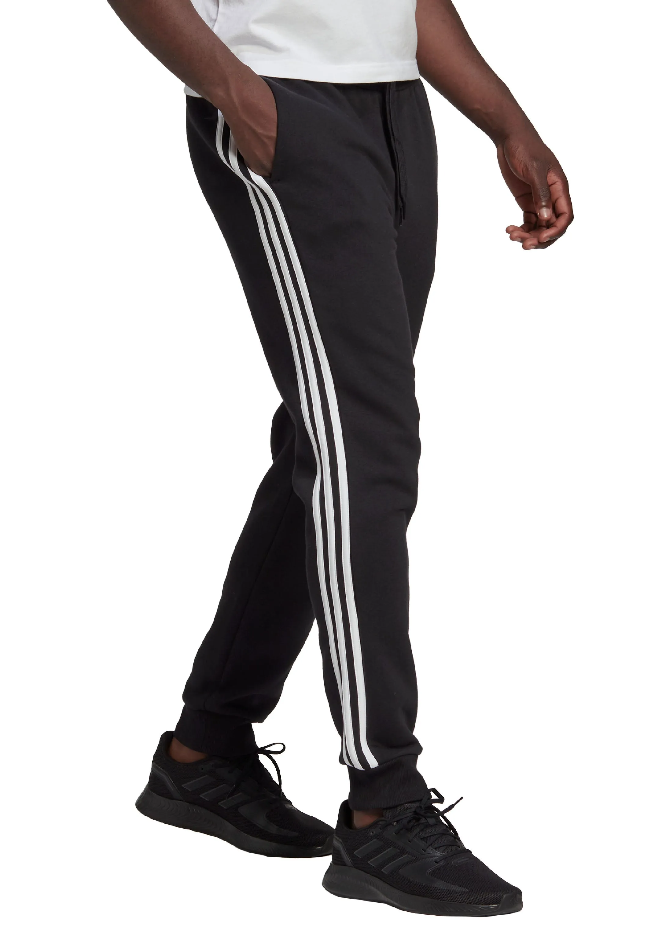 Adidas Mens Essentials Fleece Tapered Cuffed 3-Stripes Joggers <br> HL6880