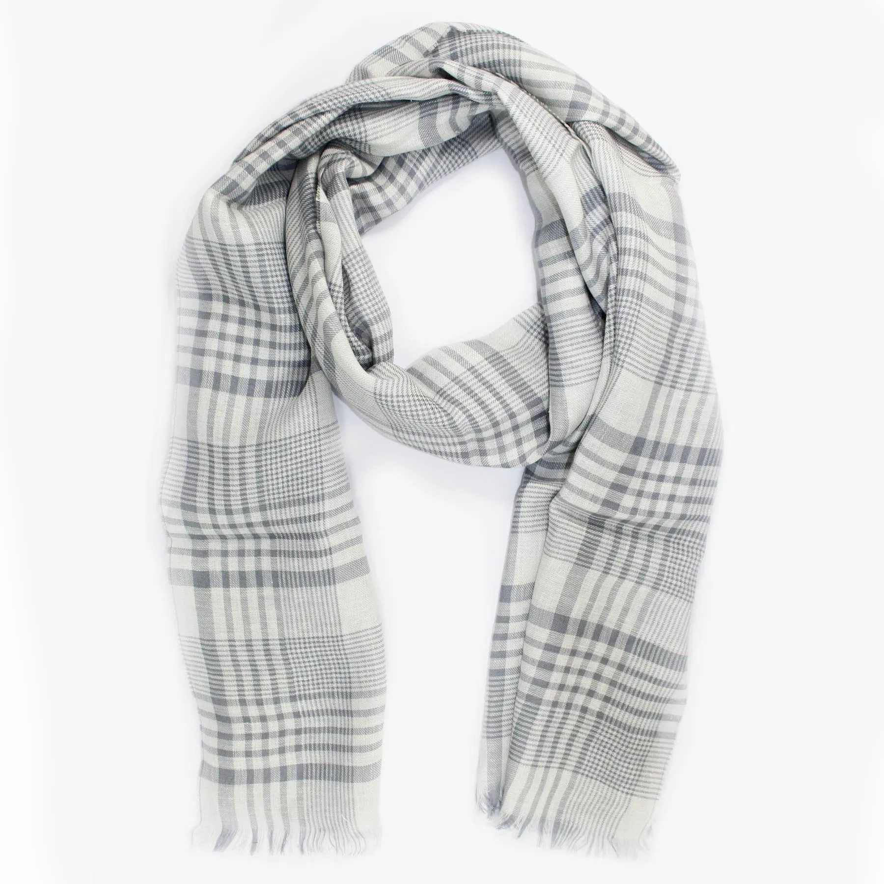 Agnona Scarf Gray Plaid - Linen Cashmere Silk Shawl FINAL SALE