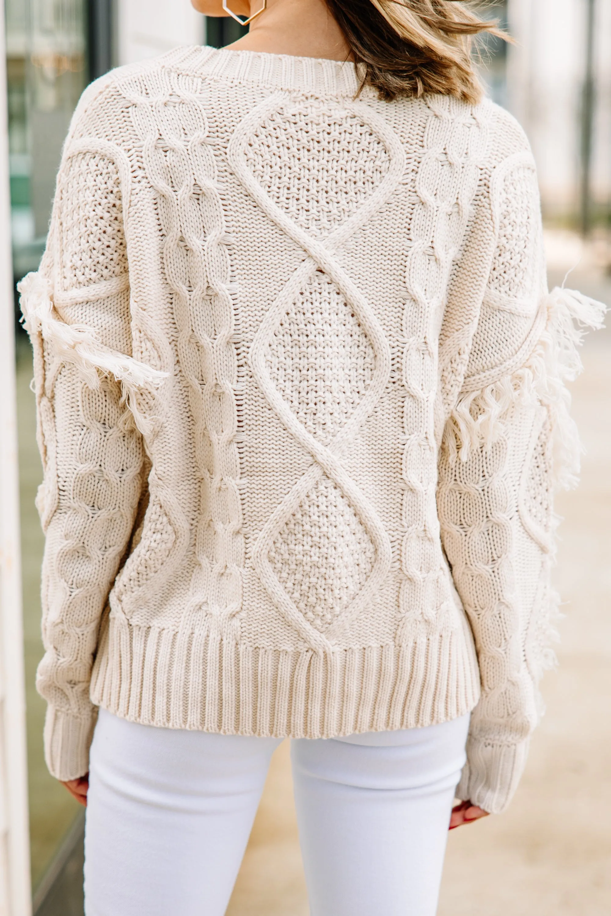 All Or Nothing Cream White Fringe Sweater