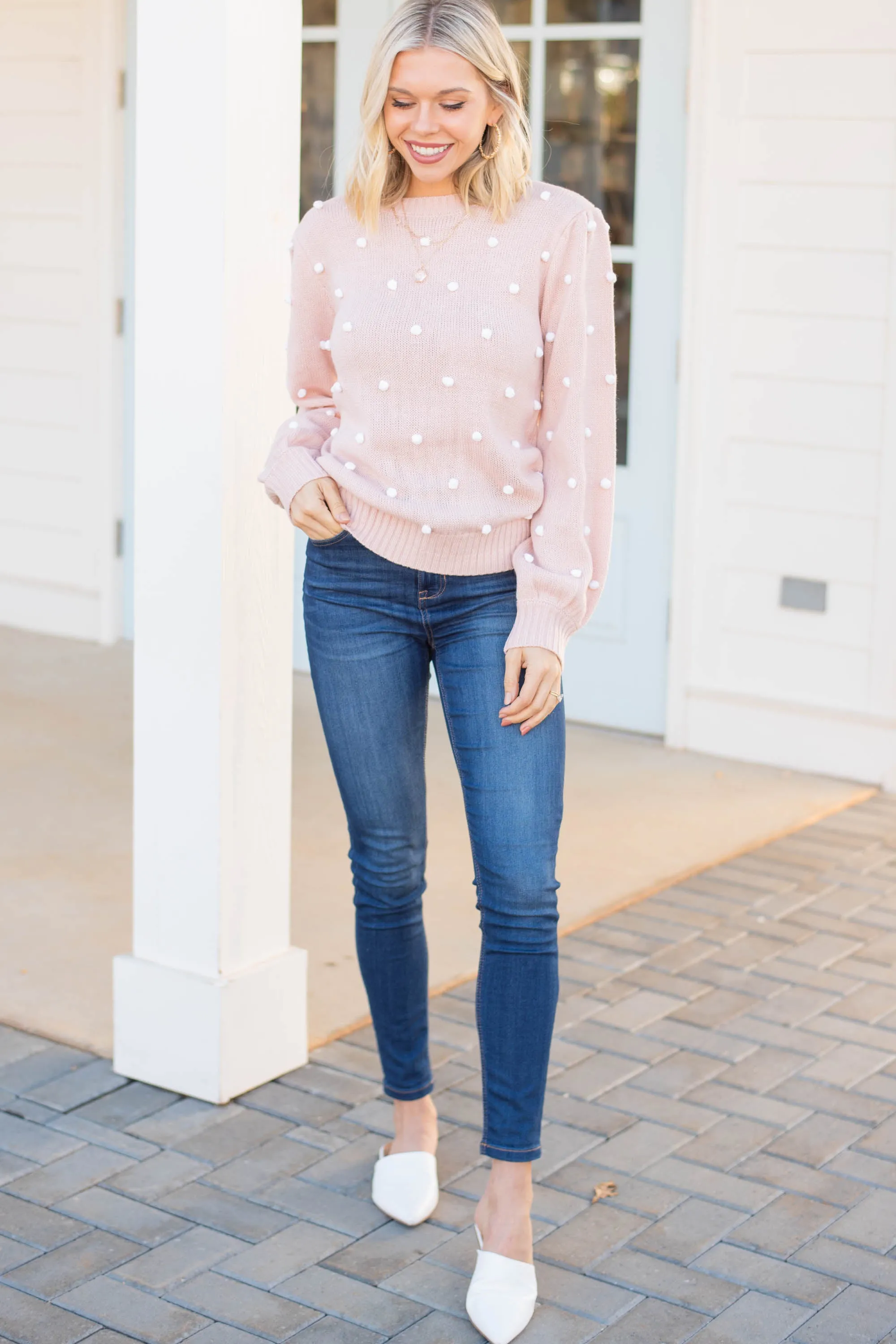 All That You Need Blush Pink Pompom Sweater