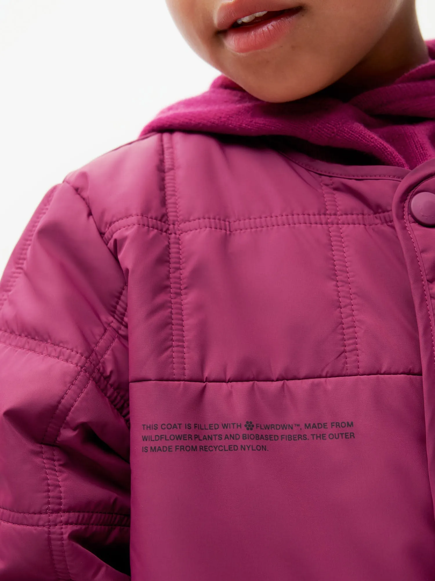 Archive Kid’s Flower-Warmth Quilted Collarless Jacket—plum purple