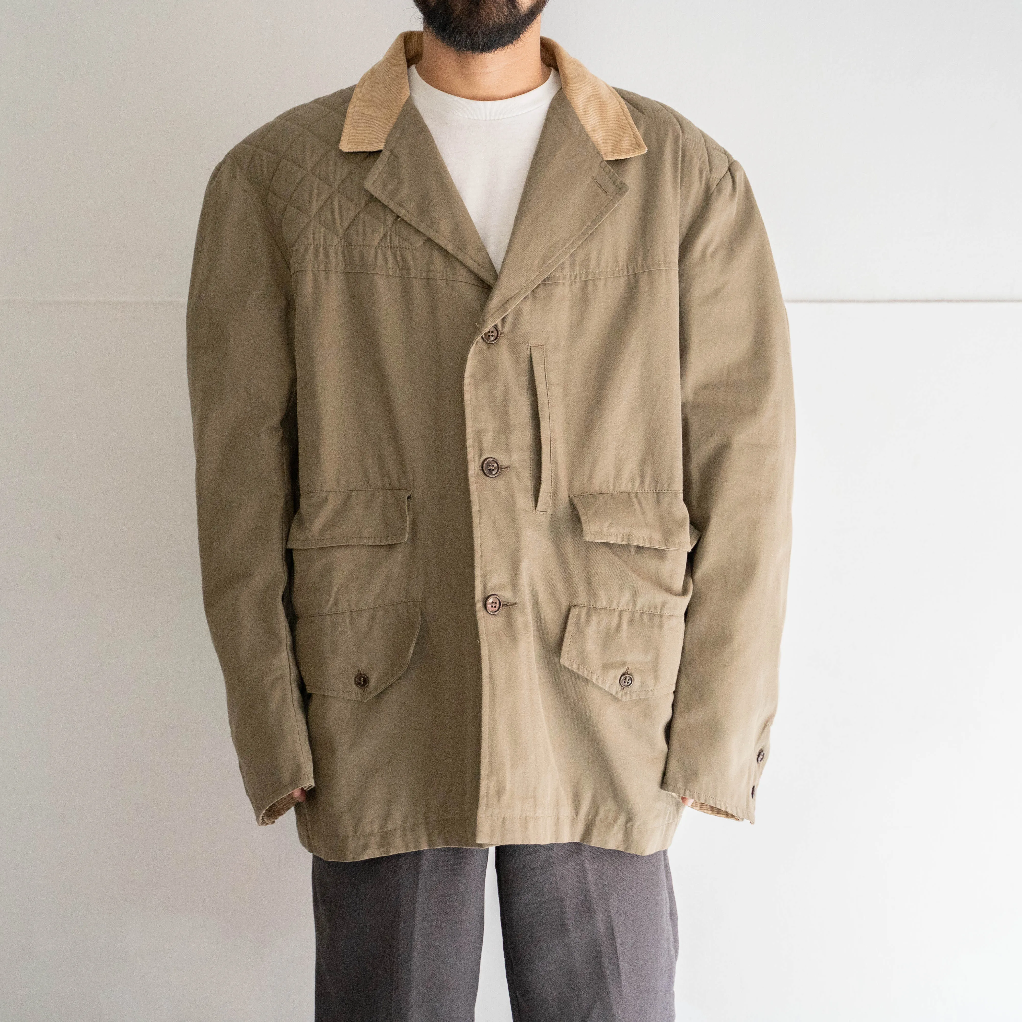 around 1970s Italy beige color hunting jacket -corduroy switching- 'mint condition'