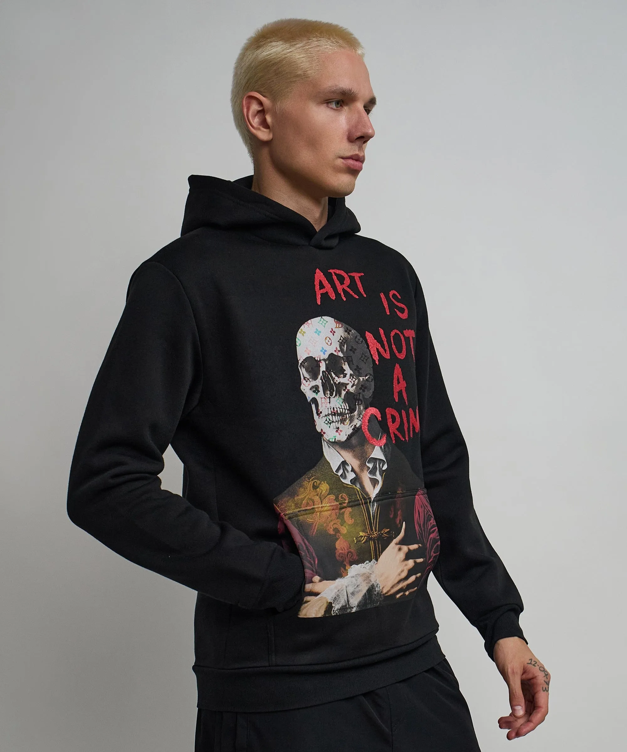 Art Is Not A Crime Graphic Print Hoodie - Black