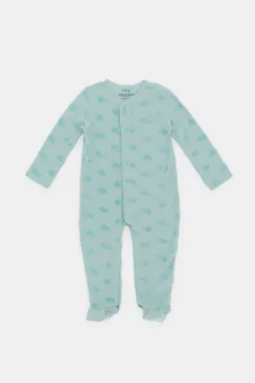 Babies Teal Printed Sleepsuit