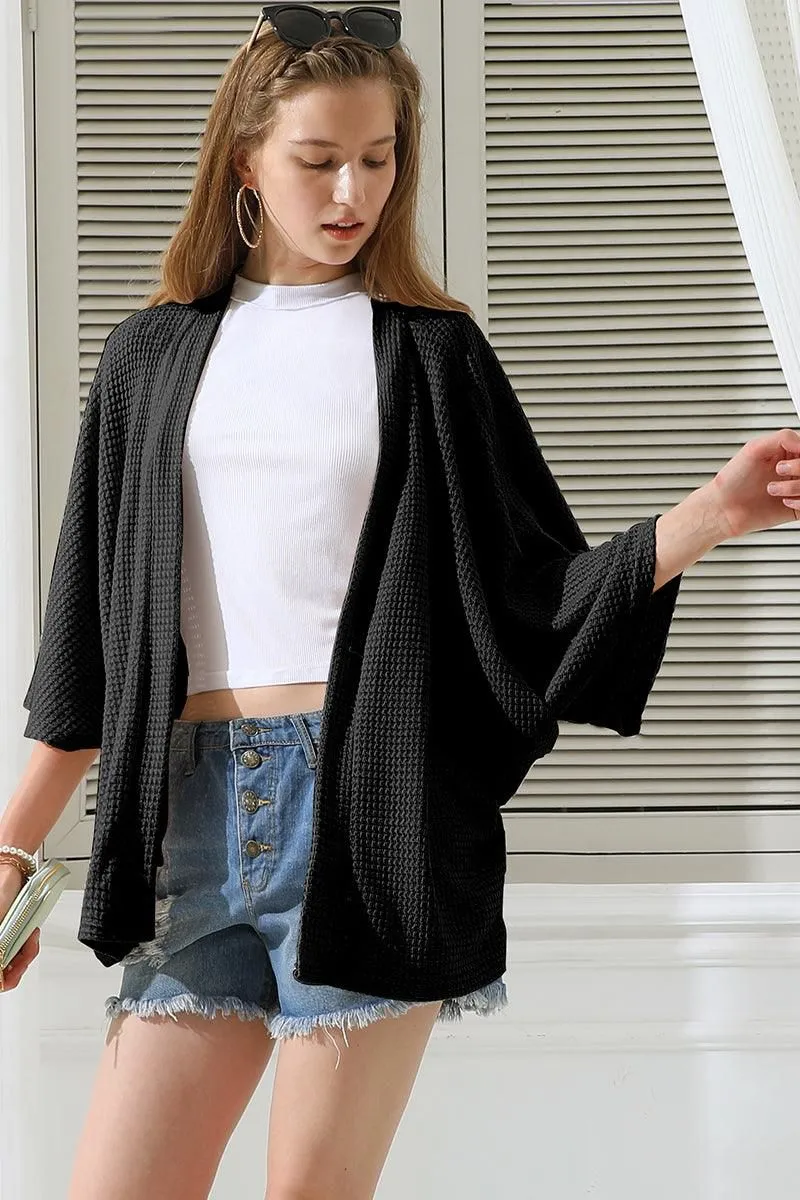 BATWING SLEEVE WAFFLE SWEATER KNIT CARDIGAN