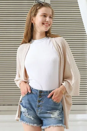 BATWING SLEEVE WAFFLE SWEATER KNIT CARDIGAN