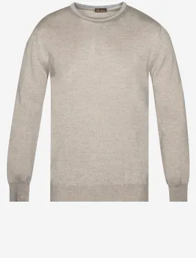 Beige Crew Neck with Patch Merino Wool Jumper