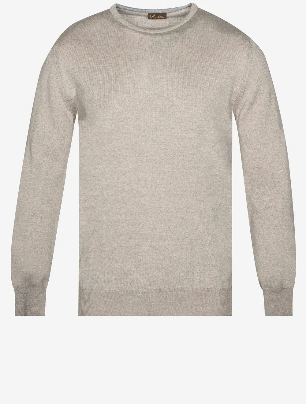 Beige Crew Neck with Patch Merino Wool Jumper