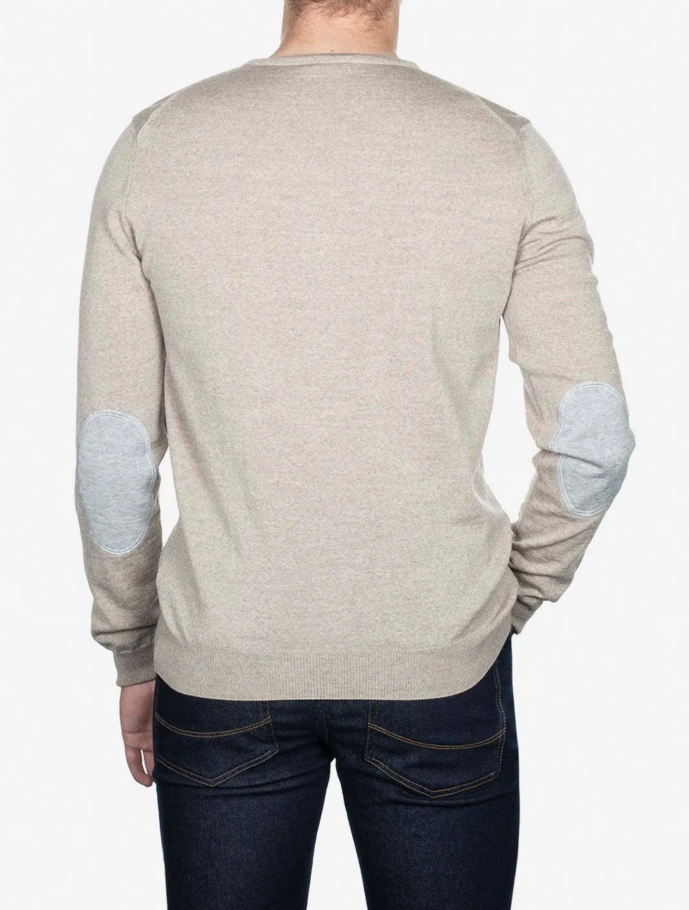 Beige Crew Neck with Patch Merino Wool Jumper