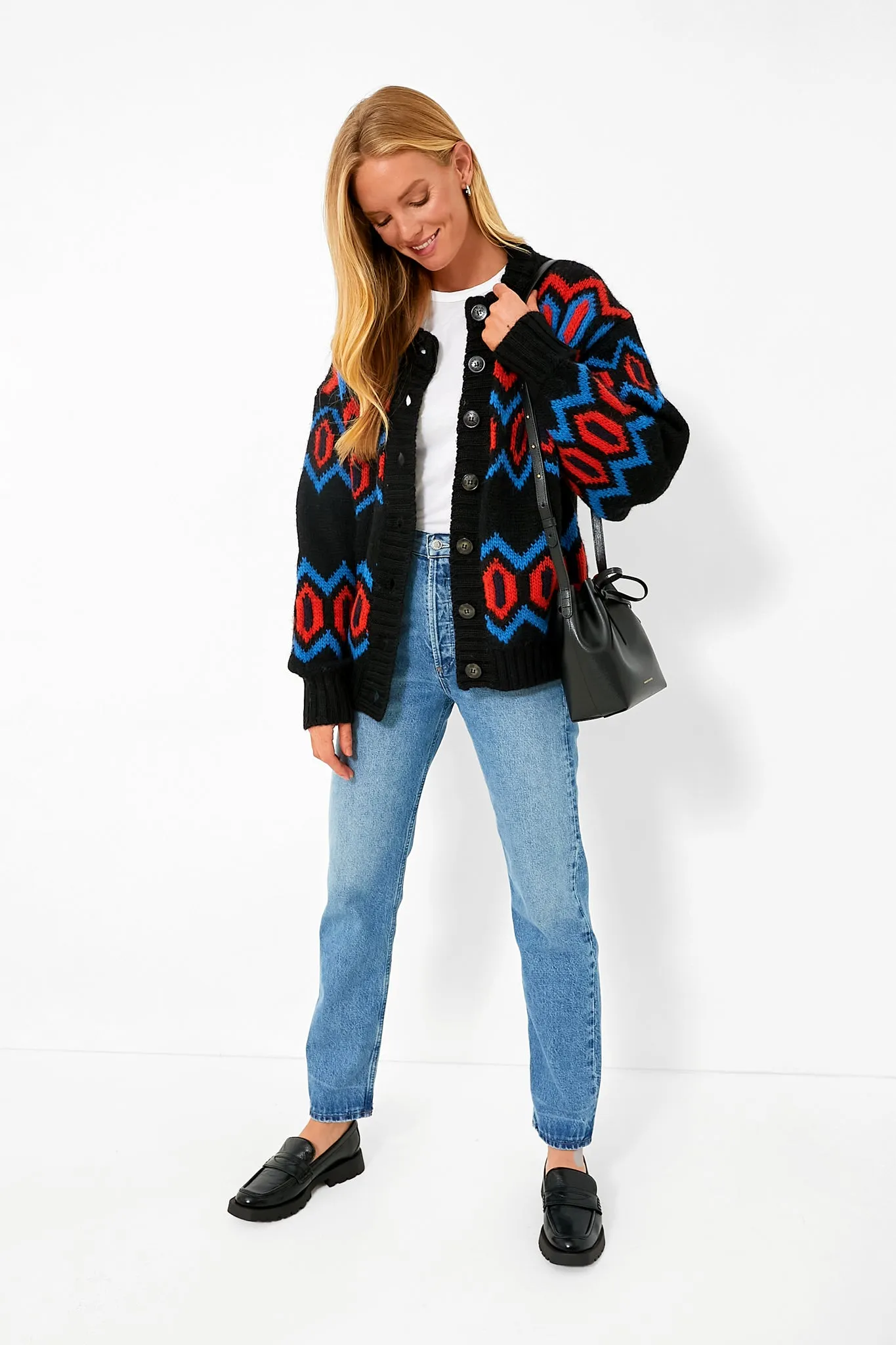 Black Chunky Graphic Wool Cardigan