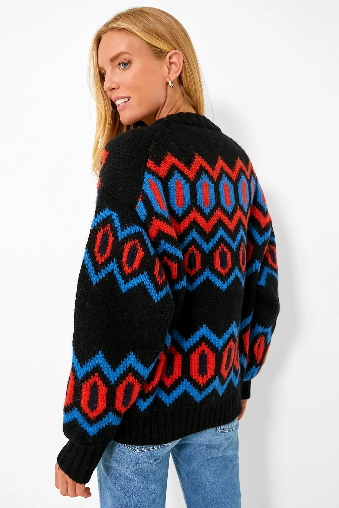 Black Chunky Graphic Wool Cardigan