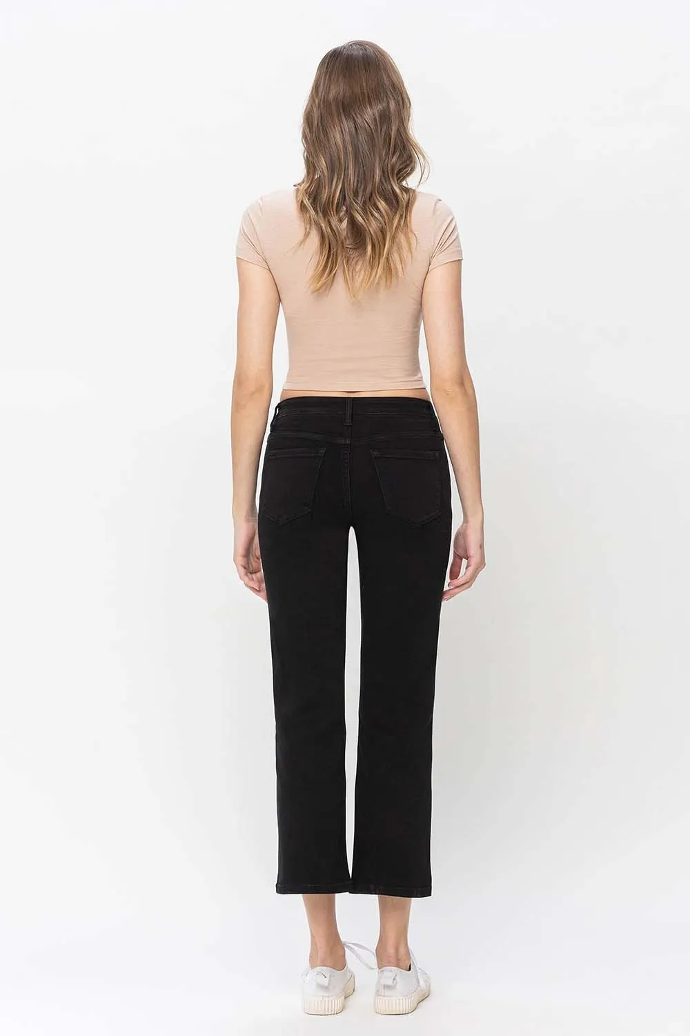 Black High Rise Ankle Straight Jeans by Vervet