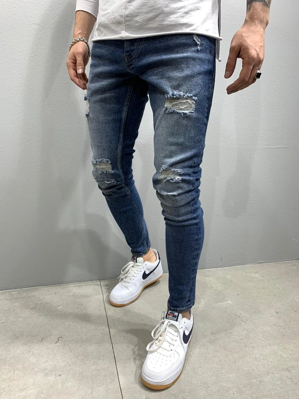 Blue Skinny Ripped Jeans AY780