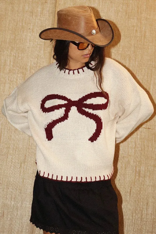 bow sweater - burgundy