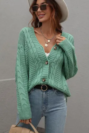 BUTTON DOWN CABLE KNIT CASUAL CARDIGAN