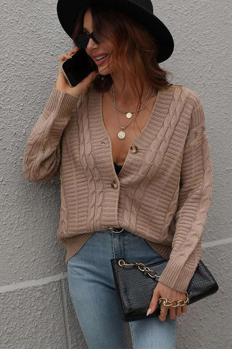 BUTTON DOWN CABLE KNIT CASUAL CARDIGAN