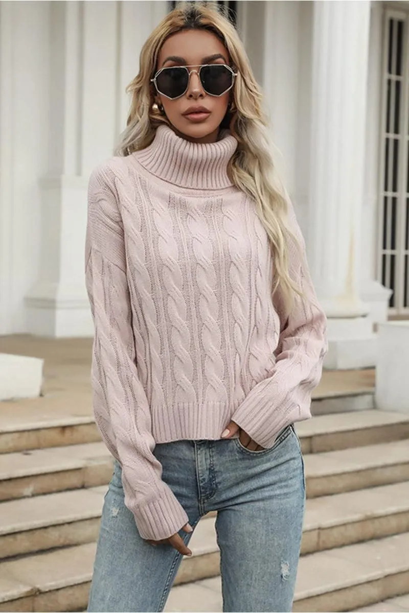 CABLE KNITTED TURTLE NECK SWEATER TOP