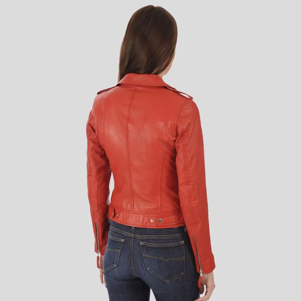 Callie Red Biker Leather Jacket