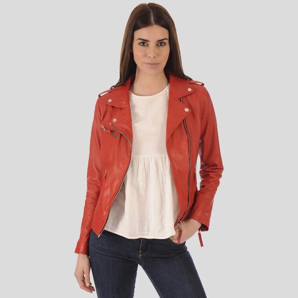 Callie Red Biker Leather Jacket