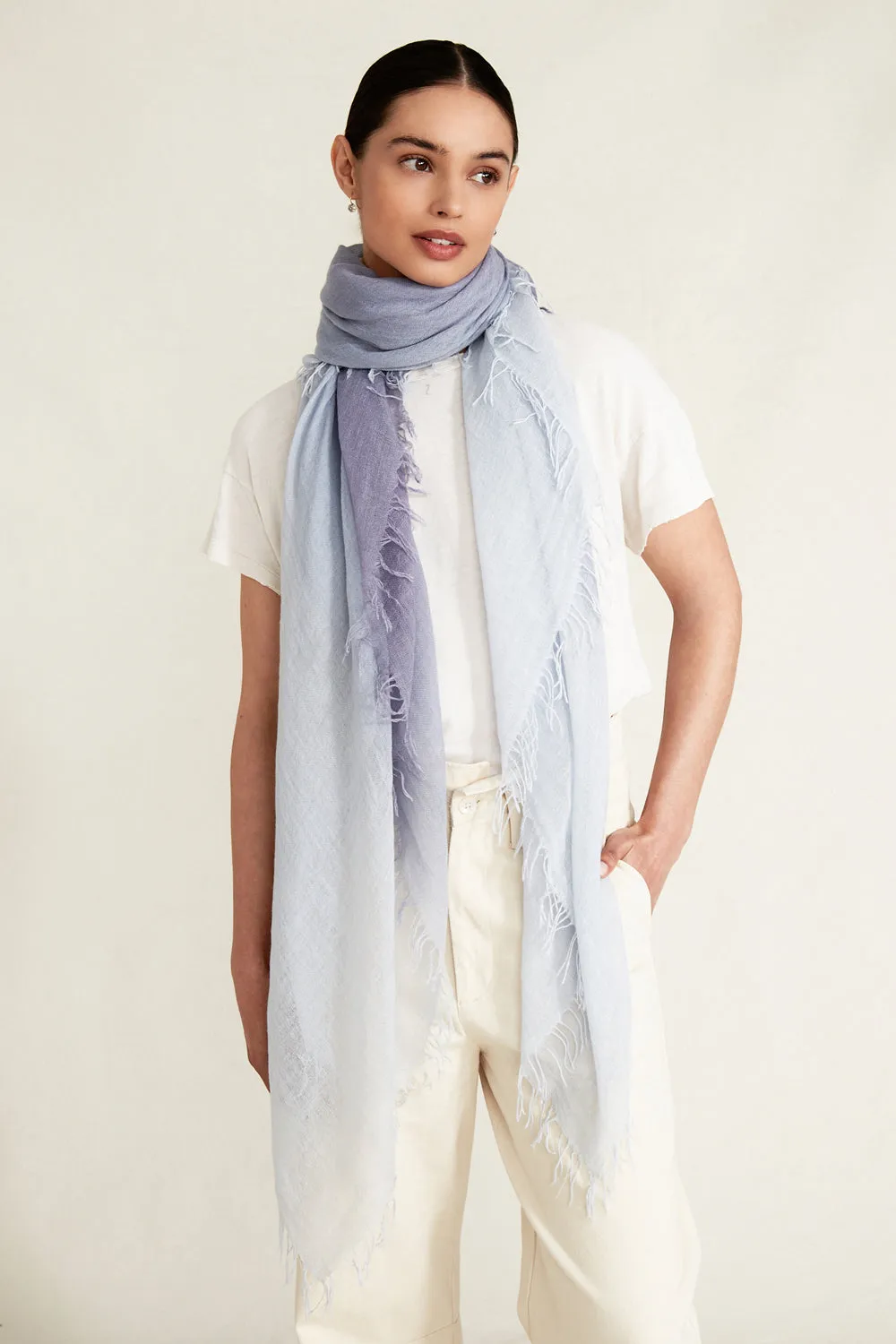 Cashmere and Silk Scarf Blue Granite Dip Dyed