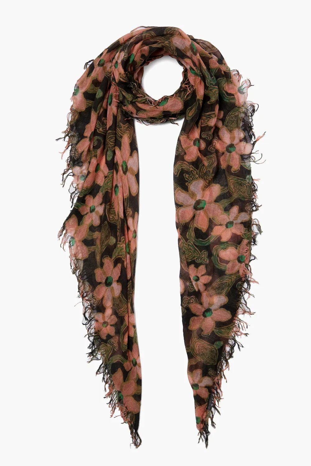 Cashmere and Silk Scarf Vibrant Green Meadow Floral