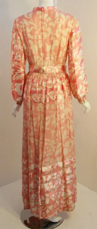 CEIL CHAPMAN 1960s Pink and White Silk Chiffon Gown Size 6