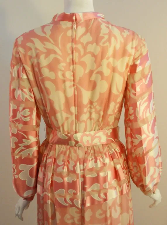 CEIL CHAPMAN 1960s Pink and White Silk Chiffon Gown Size 6