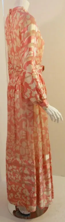 CEIL CHAPMAN 1960s Pink and White Silk Chiffon Gown Size 6