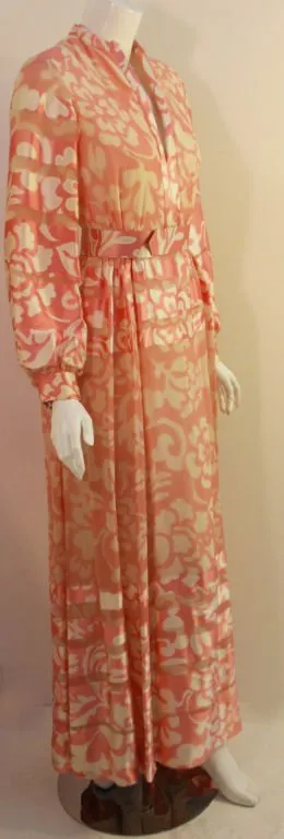 CEIL CHAPMAN 1960s Pink and White Silk Chiffon Gown Size 6