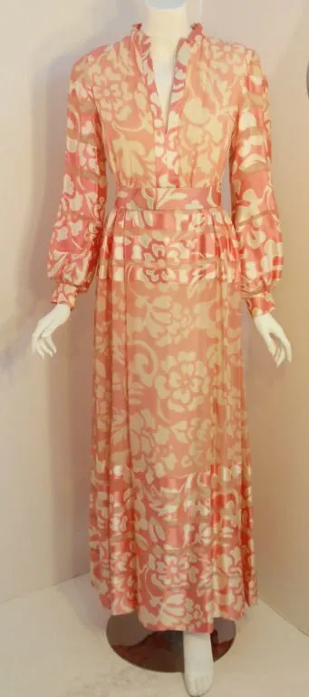 CEIL CHAPMAN 1960s Pink and White Silk Chiffon Gown Size 6