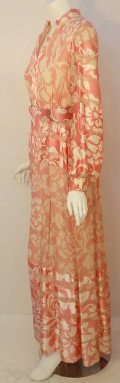 CEIL CHAPMAN 1960s Pink and White Silk Chiffon Gown Size 6