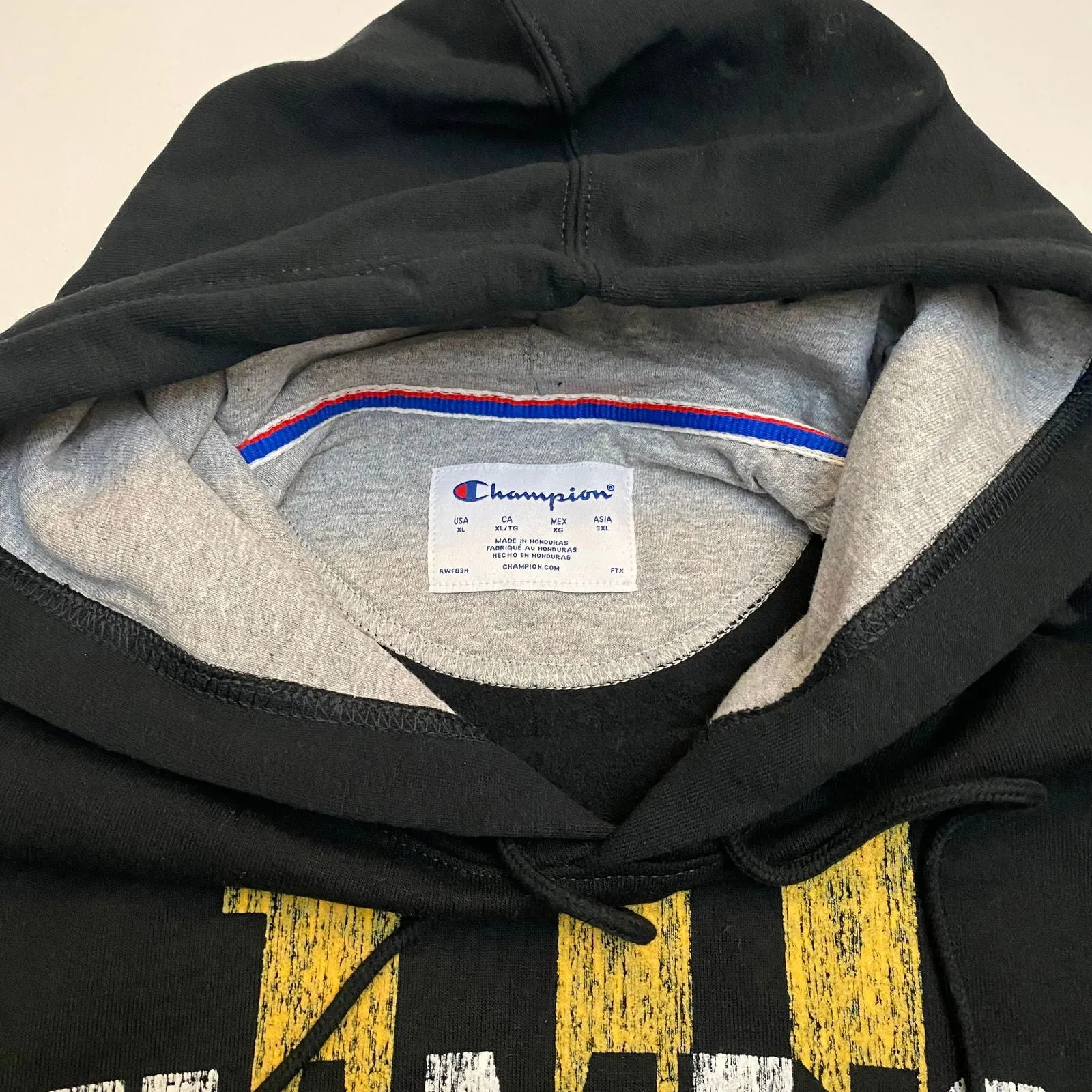 Champion Mens Fleece Pullover Hoodie Sweatshirt | XL | Black/Yellow ‘19’ | NWT