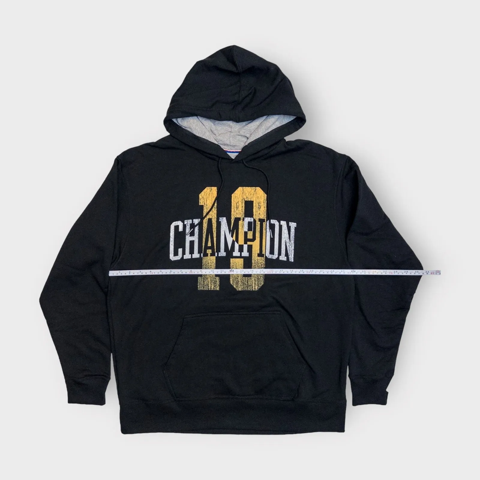 Champion Mens Fleece Pullover Hoodie Sweatshirt | XL | Black/Yellow ‘19’ | NWT