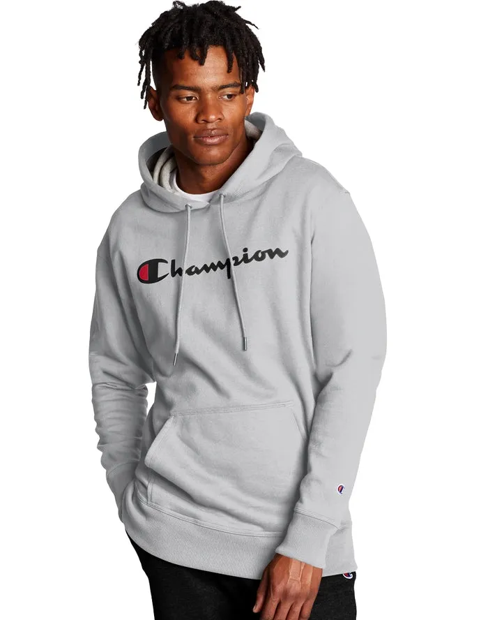 Champion Men's Powerblend Fleece Hoodie Script Logo Oxford Gray GF89H Y06794 1IC