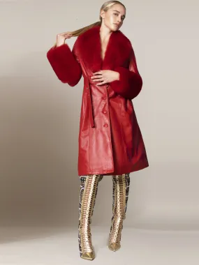 CHERRY Faux Fur Genuine Leather Coat