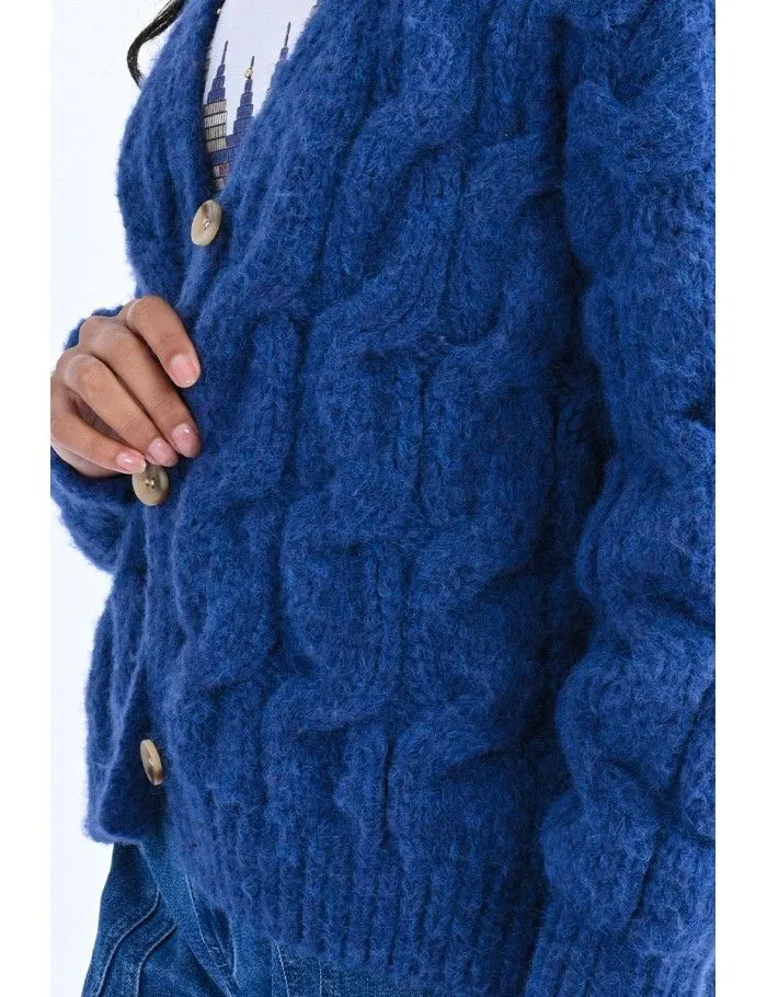 Chunky Cable Cardigan - Blue