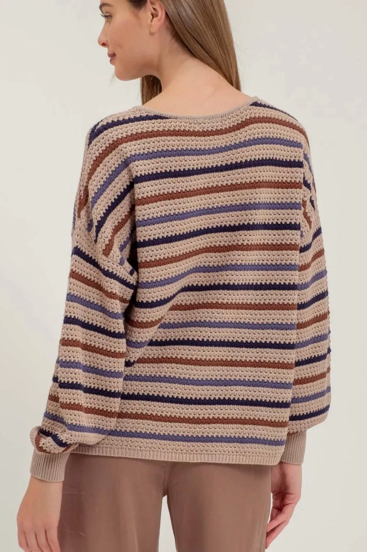 Coffee Striped Knit Pullover