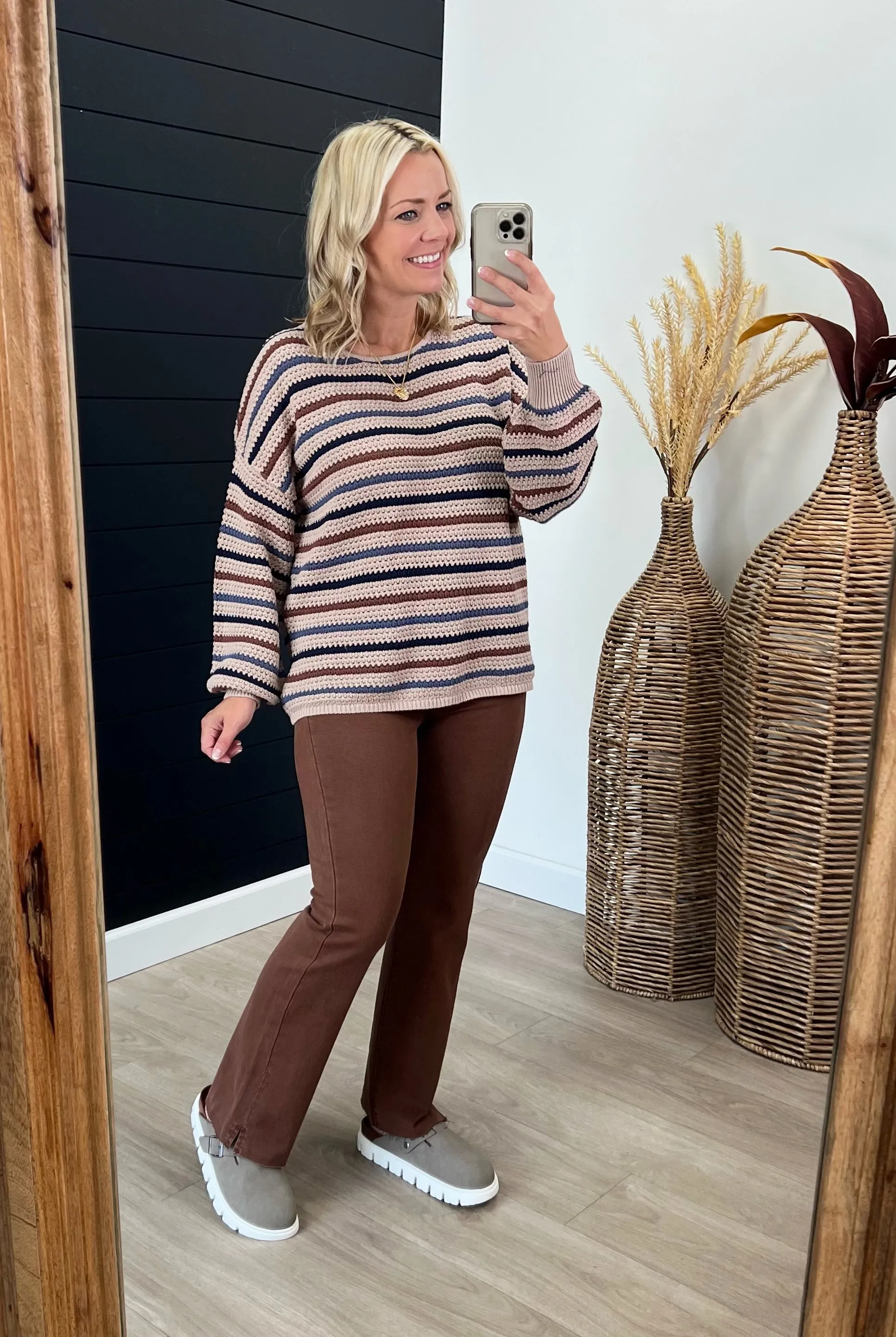 Coffee Striped Knit Pullover